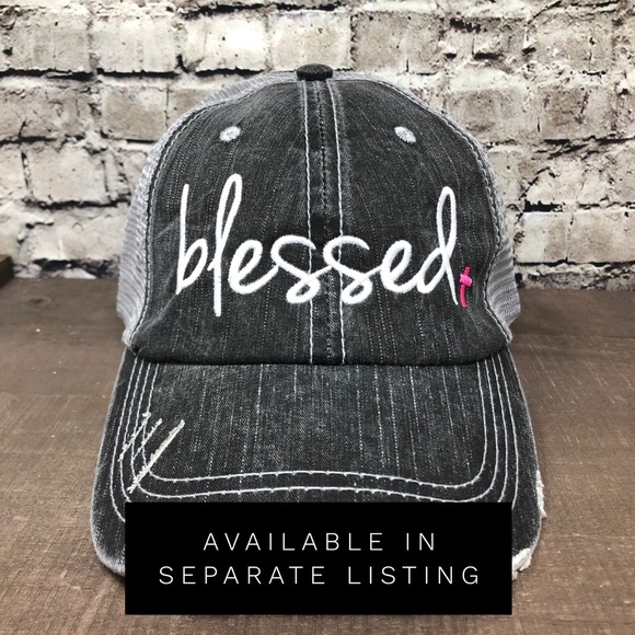 "Blessed" Embroidered & Distressed Trucker Cap - Picture 5 of 8
